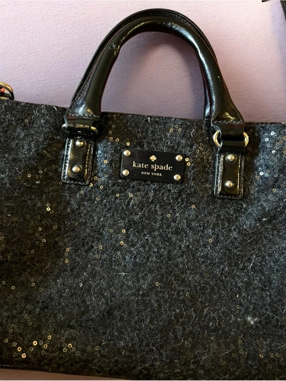 kate spade Black Sequin Tote with Patent Handles